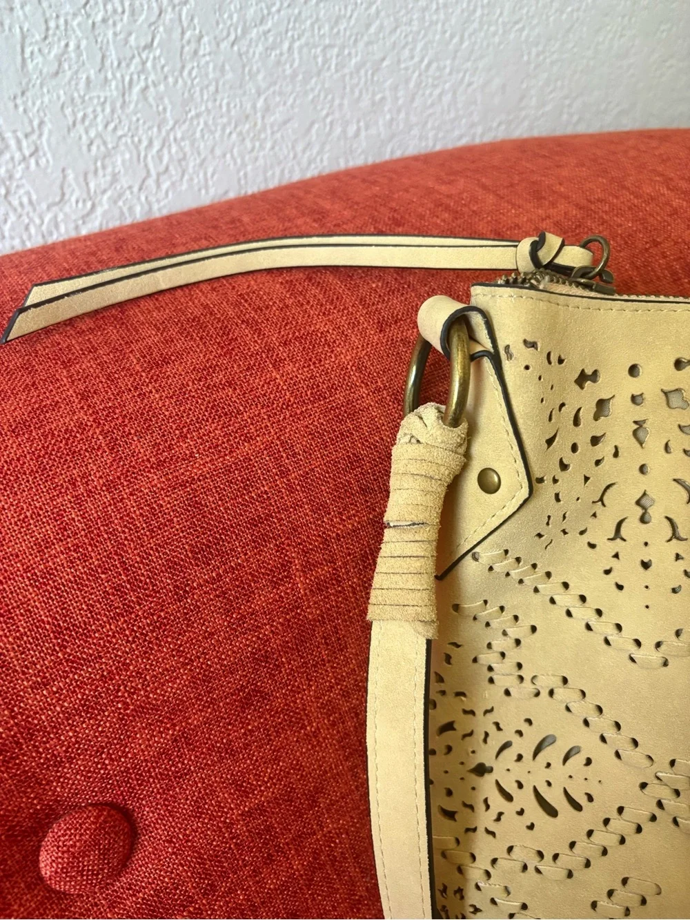 Elle Jae Gypset boho crossbody bag in a cream faux suede bag